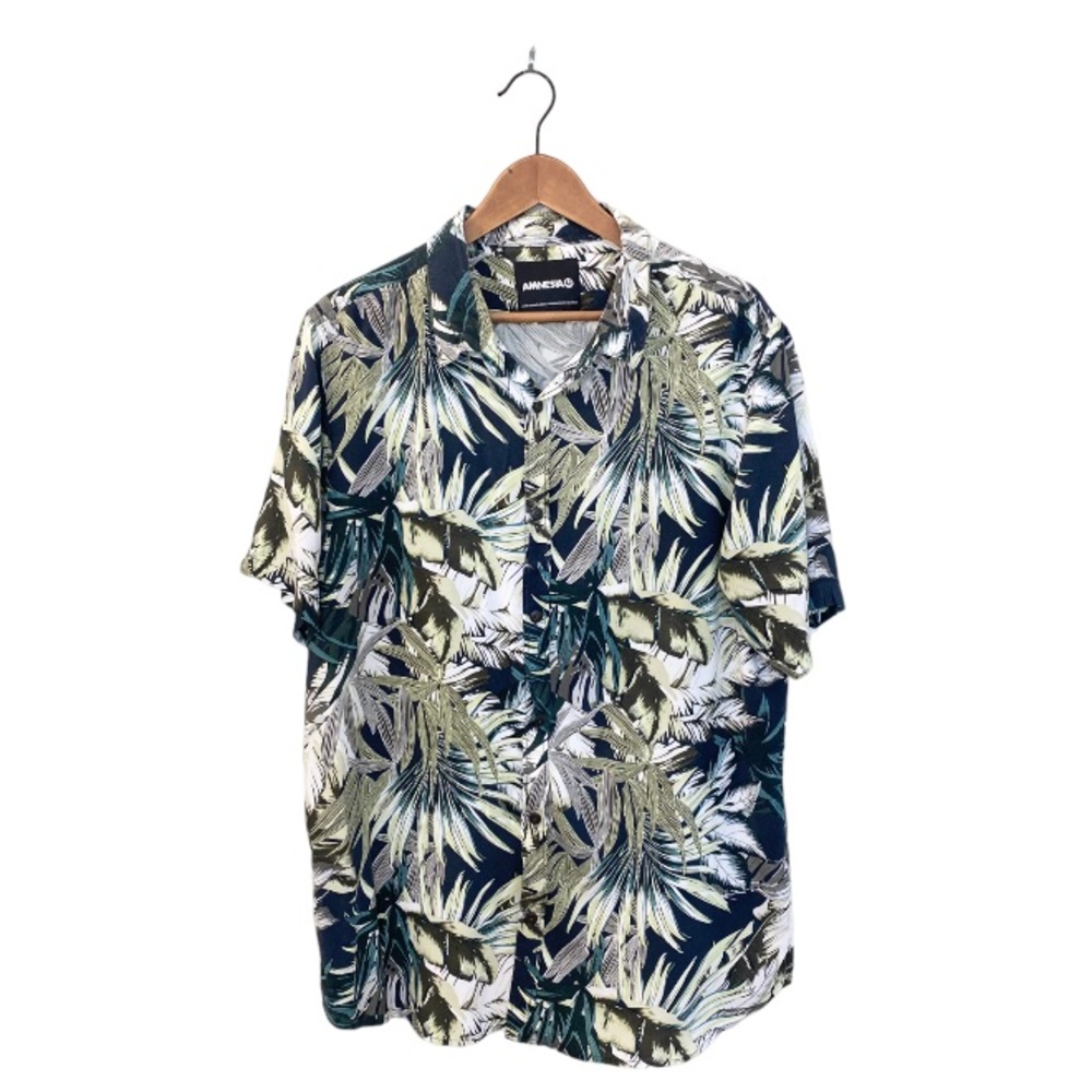 Amnesia Tropical Print Casual Button Down Shirt